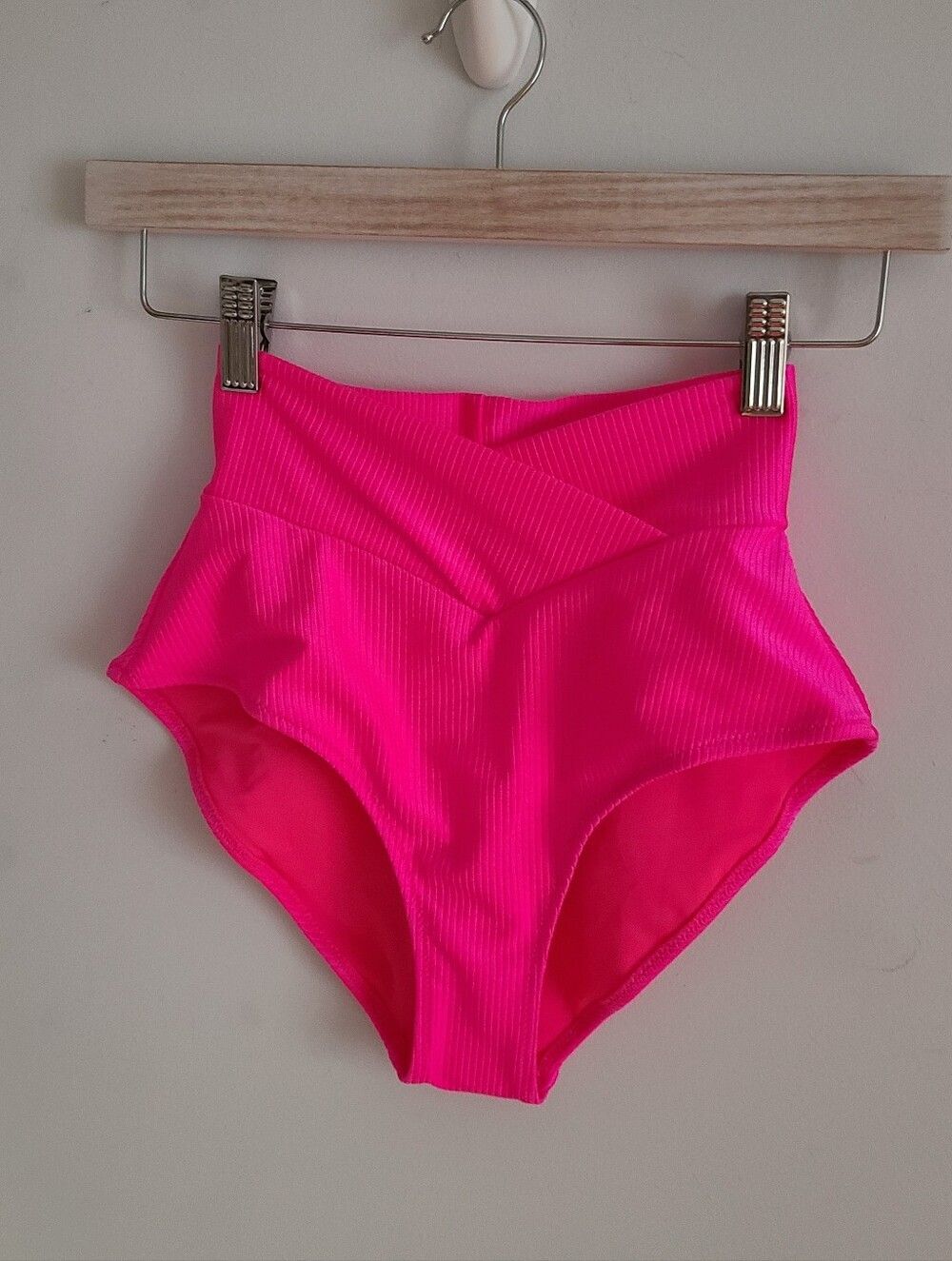 Aerie High-Waist Ribbed Bikini Bottoms - Hot Pink NEW Size XS